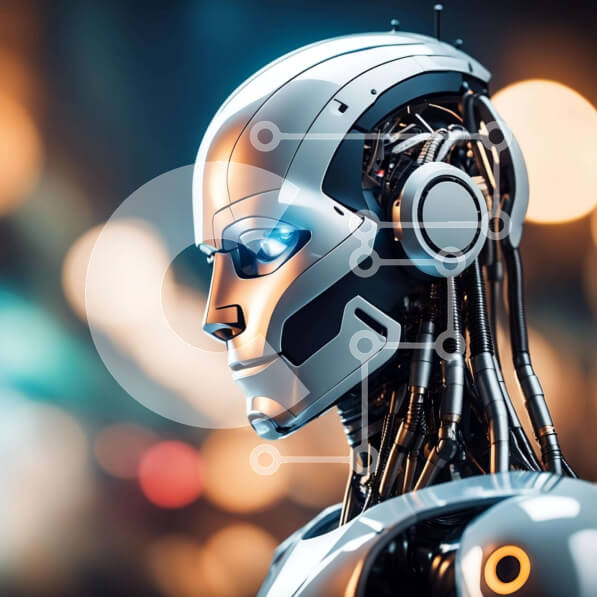 Intra Συλλεκτικό Ξύλινο Παζλ Plywood  4mm - Φουτουριστικό ρομποτικό κεφάλι με φωτεινά μπλε μάτια Σε Ξύλινο Κουτί - Διαστάσεις Puzzle: 10x10 cm – 25 κομμάτια