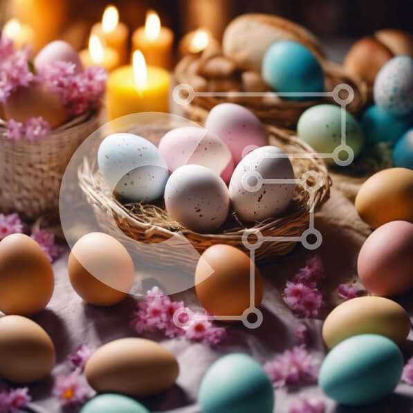 Intra Συλλεκτικό Ξύλινο Παζλ Plywood  4mm - Πολύχρωμα Πασχαλινά αυγά σε ένα καλάθι με κεριά και λουλούδια Σε Ξύλινο Κουτί - Διαστάσεις: 10x10 cm – 25 κομμάτια