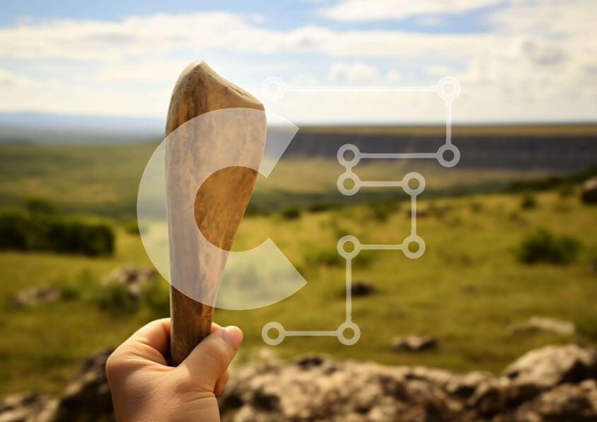 Intra Συλλεκτικό Ξύλινο Παζλ Plywood  4mm - Άτομο που κρατά ξύλινο αντικείμενο σε χορταριασμένο χωράφι με βουνά Σε Ξύλινο Κουτί - Διαστάσεις: 10x10 cm – 25 κομμάτια