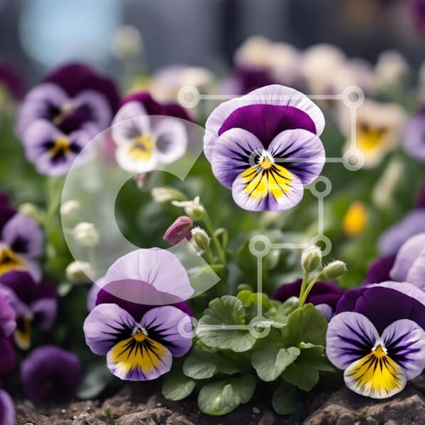 Intra Συλλεκτικό Ξύλινο Παζλ Plywood  4mm - Μωβ και κίτρινες πανσέδες στον κήπο ή το πάρκο Σε Ξύλινο Κουτί - Διαστάσεις: 10x10 cm – 25 κομμάτια