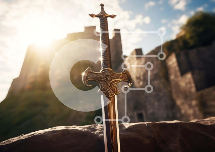 Intra Συλλεκτικό Ξύλινο Παζλ Plywood  4mm - Καλοδιατηρημένο Sword on Rocks with Sun Behind It Σε Ξύλινο Κουτί - Διαστάσεις: 10x10 cm – 25 κομμάτια