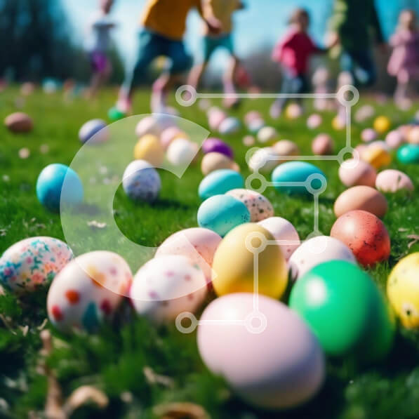 Intra Συλλεκτικό Ξύλινο Παζλ Plywood  4mm - Παιδιά που παίζουν με τα αυγά του Πάσχα στο γρασίδι Σε Ξύλινο Κουτί - Διαστάσεις Puzzle: 10x10 cm – 25 κομμάτια