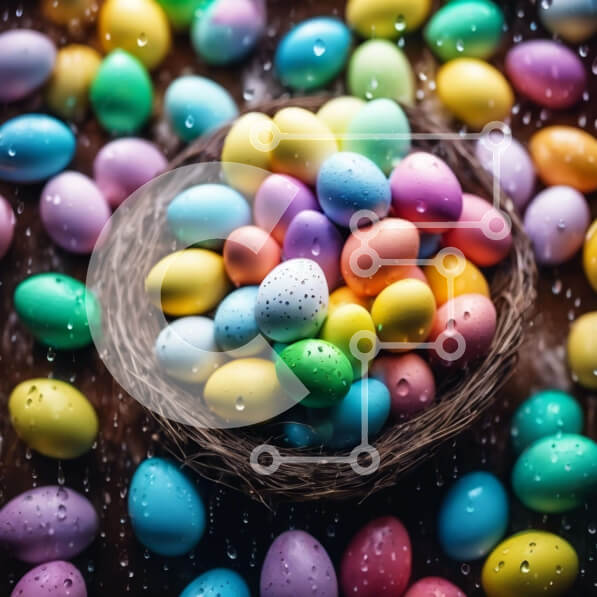 Intra Συλλεκτικό Ξύλινο Παζλ Plywood  4mm - Πολύχρωμα Πασχαλινά αυγά στη φωλιά με σταγόνες βροχής Σε Ξύλινο Κουτί - Διαστάσεις: 10x10 cm – 25 κομμάτια