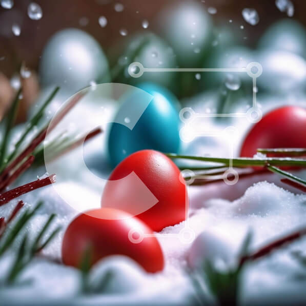 Intra Συλλεκτικό Ξύλινο Παζλ Plywood  4mm - Πολύχρωμα Πασχαλινά αυγά στο χιόνι με πευκοβελόνες και πράσινο γρασίδι Σε Ξύλινο Κουτί - Διαστάσεις: 10x10 cm – 25 κομμάτια