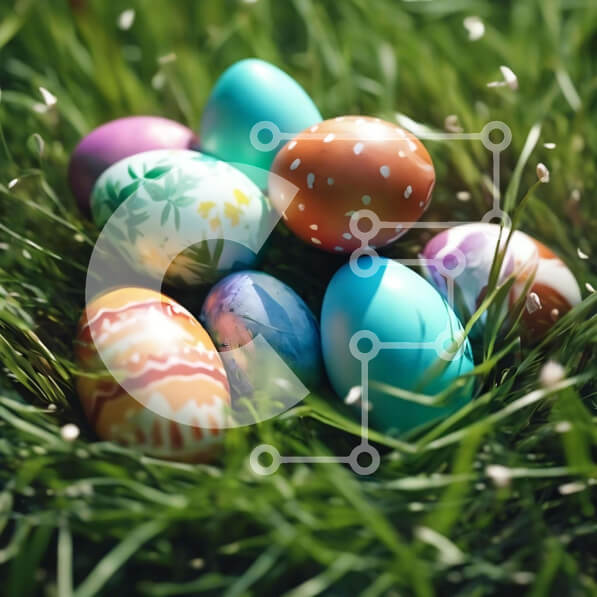 Intra Συλλεκτικό Ξύλινο Παζλ Plywood  4mm - Πολύχρωμα Πασχαλινά αυγά στη χλόη Σε Ξύλινο Κουτί - Διαστάσεις: 10x10 cm – 25 κομμάτια