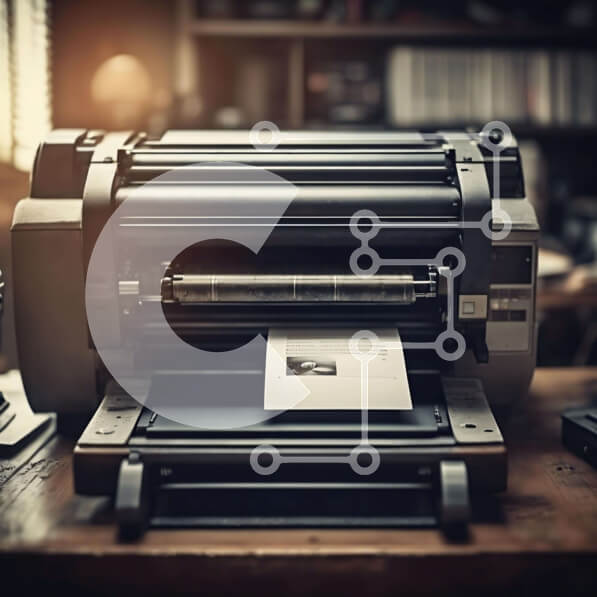 Intra Συλλεκτικό Ξύλινο Παζλ Plywood  4mm - Ασπρόμαυρος εκτυπωτής σε ξύλινο γραφείο με αναλώσιμα γραφείου Σε Ξύλινο Κουτί - Διαστάσεις Puzzle: 10x10 cm – 25 κομμάτια