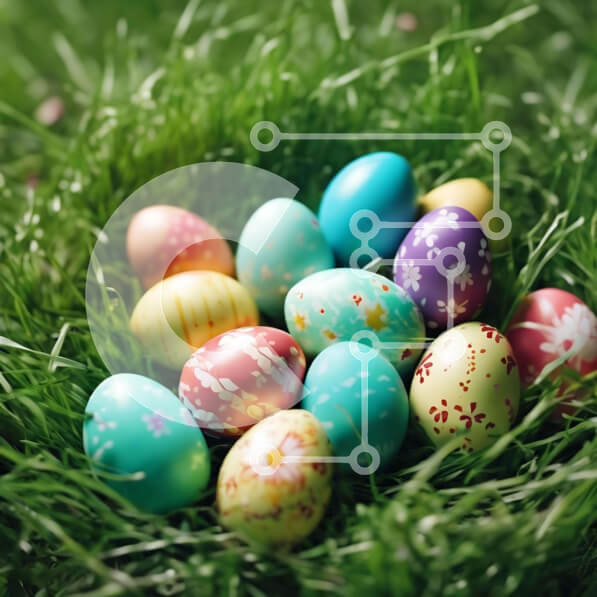 Intra Συλλεκτικό Ξύλινο Παζλ Plywood  4mm - Πολύχρωμα Πασχαλινά αυγά στο γρασίδι για το κυνήγι των πασχαλινών αυγών Σε Ξύλινο Κουτί - Διαστάσεις: 10x10 cm – 25 κομμάτια