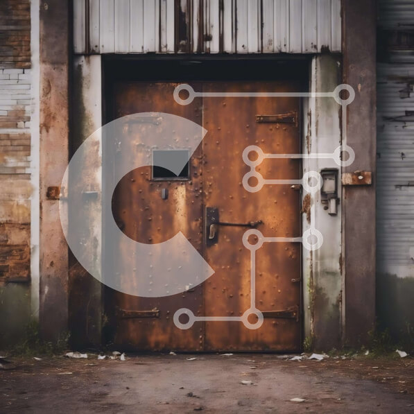 Intra Συλλεκτικό Ξύλινο Παζλ Plywood  4mm - Παλιά σκουριασμένη πόρτα μπροστά από το κτίριο Σε Ξύλινο Κουτί - Διαστάσεις Puzzle: 10x10 cm – 25 κομμάτια