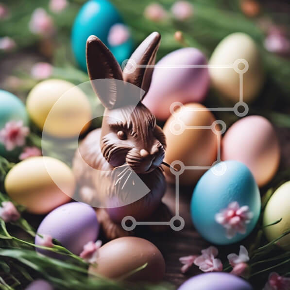 Intra Συλλεκτικό Ξύλινο Παζλ Plywood  4mm - Σοκολατένιο λαγουδάκι και πασχαλινά αυγά στον κήπο της άνοιξης Σε Ξύλινο Κουτί - Διαστάσεις: 10x10 cm – 25 κομμάτια