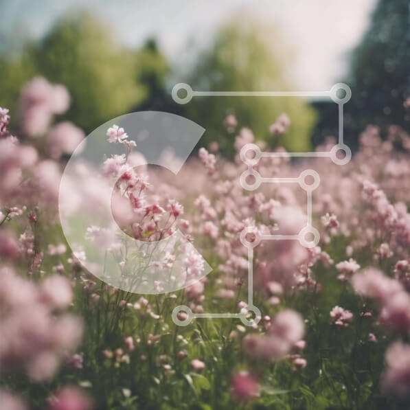 Intra Συλλεκτικό Ξύλινο Παζλ Plywood  4mm - Πεδίο με ροζ λουλούδια με δέντρα και πράσινο Σε Ξύλινο Κουτί - Διαστάσεις: 10x10 cm – 25 κομμάτια