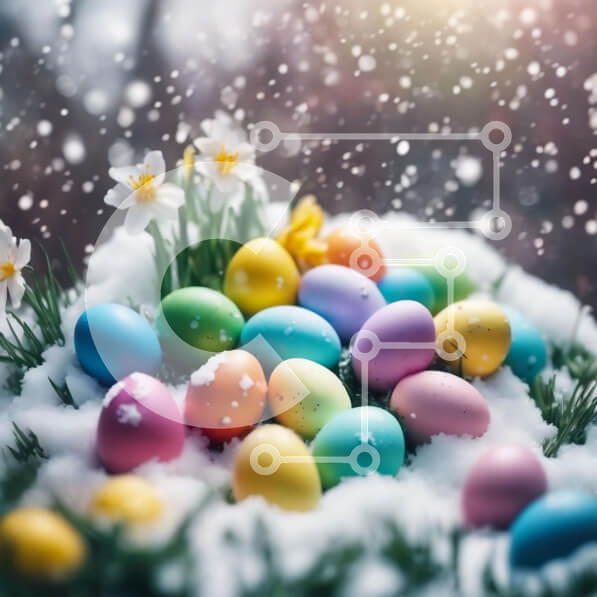 Intra Συλλεκτικό Ξύλινο Παζλ Plywood  4mm - Πολύχρωμα Πασχαλινά αυγά στο χιόνι με ασφόδελους και λουλούδια Σε Ξύλινο Κουτί - Διαστάσεις: 10x10 cm – 25 κομμάτια