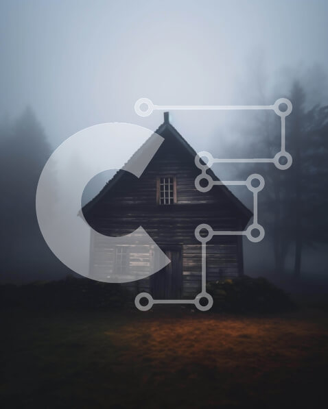 Intra Συλλεκτικό Ξύλινο Παζλ Plywood  4mm - Απομονωμένο ξύλινο σπίτι σε ομιχλώδες τοπίο Σε Ξύλινο Κουτί - Διαστάσεις: 10x10 cm – 25 κομμάτια