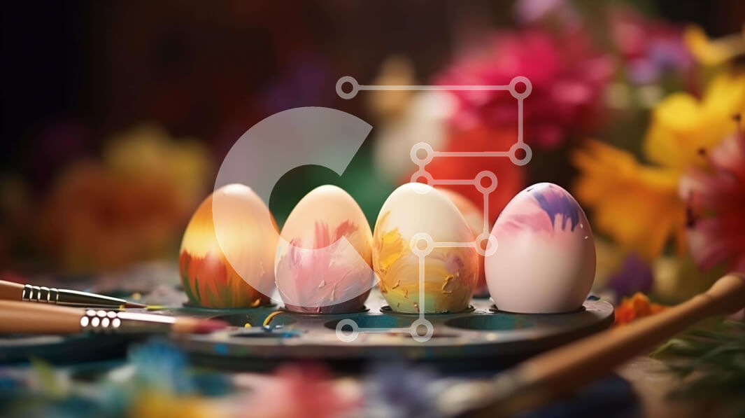 Intra Συλλεκτικό Ξύλινο Παζλ Plywood  4mm - Βαμμένα πασχαλινά αυγά σε δίσκο με πινέλα και λουλούδια Σε Ξύλινο Κουτί - Διαστάσεις: 10x10 cm – 25 κομμάτια