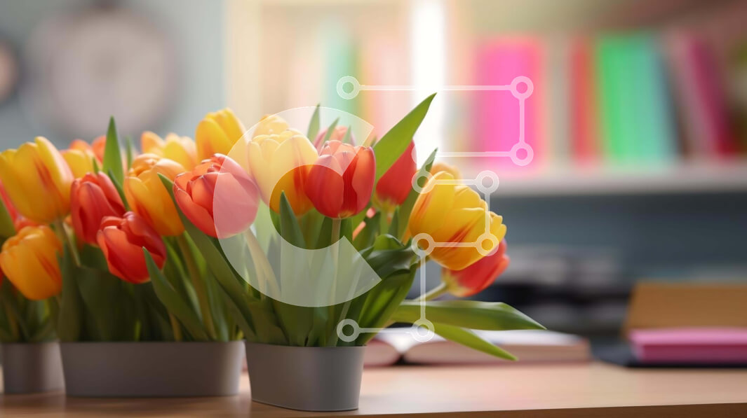 Intra Συλλεκτικό Ξύλινο Παζλ Plywood  4mm - Τραπέζι με λουλούδια σε γλάστρες και ρολόι σε ρύθμιση γραφείου Σε Ξύλινο Κουτί - Διαστάσεις Puzzle: 10x10 cm – 25 κομμάτια