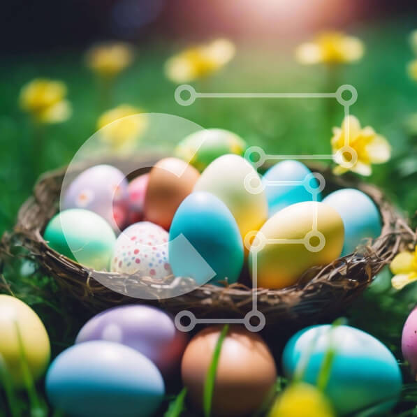 Intra Συλλεκτικό Ξύλινο Παζλ Plywood  4mm - Πολύχρωμα Πασχαλινά αυγά σε ένα καλάθι χόρτου Σε Ξύλινο Κουτί - Διαστάσεις: 10x10 cm – 25 κομμάτια