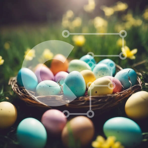 Intra Συλλεκτικό Ξύλινο Παζλ Plywood  4mm - Πολύχρωμο Πασχαλινό καλάθι αυγών στο γρασίδι Σε Ξύλινο Κουτί - Διαστάσεις: 10x10 cm – 25 κομμάτια