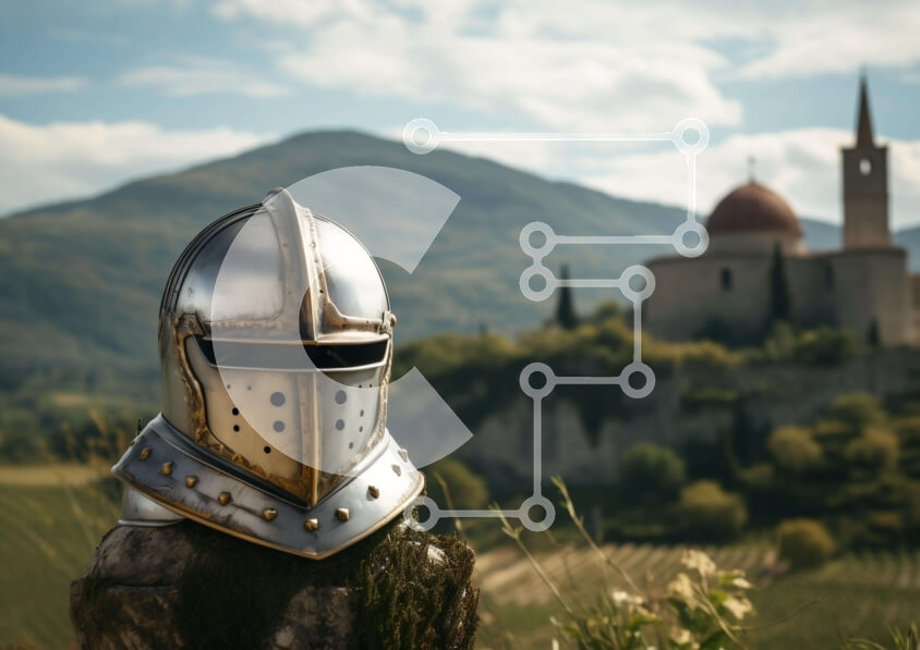 Intra Συλλεκτικό Ξύλινο Παζλ Plywood  4mm - Μεσαιωνικό κράνος ιπποτών σε ξύλινο ποστ Σε Ξύλινο Κουτί - Διαστάσεις: 10x10 cm – 25 κομμάτια