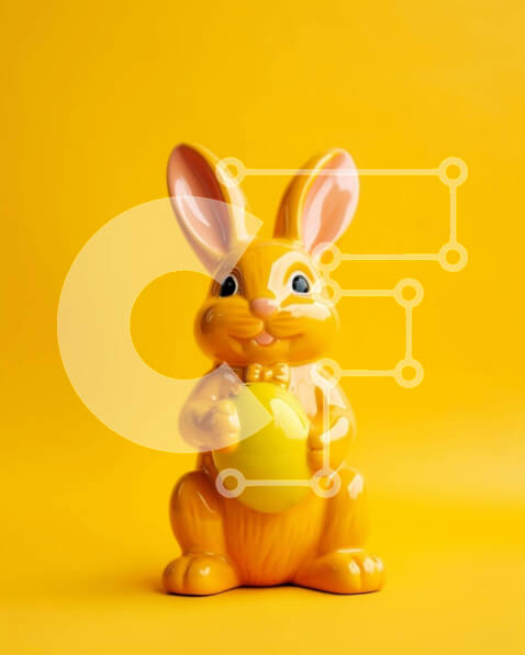 Intra Συλλεκτικό Ξύλινο Παζλ Plywood  4mm - Κίτρινο ειδώλιο λαγουδάκι με αυγό σε κίτρινο φόντο Σε Ξύλινο Κουτί - Διαστάσεις: 10x10 cm – 25 κομμάτια