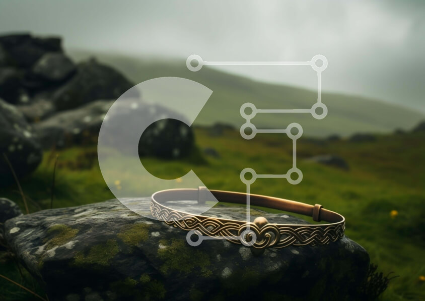 Intra Συλλεκτικό Ξύλινο Παζλ Plywood  4mm - Χρυσό βραχιόλι σε βράχους στην περιοχή με γρασίδι Σε Ξύλινο Κουτί - Διαστάσεις Puzzle: 10x10 cm – 25 κομμάτια