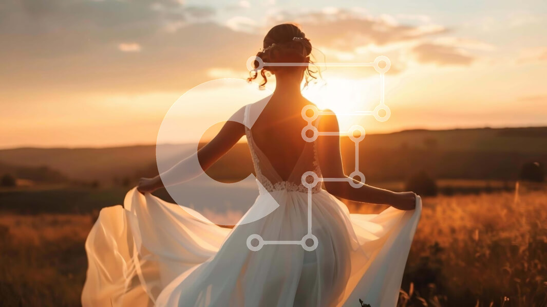 Σετ των 2 Intra Συλλεκτικό Ξύλινο Παζλ Plywood  4mm - Κομψή γυναίκα με λευκό φόρεμα στο ηλιοβασίλεμα Σε Ξύλινο Κουτί - Διαστάσεις: 10x10 cm – 25 κομμάτια