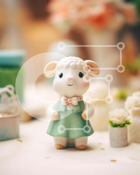 Intra Συλλεκτικό Ξύλινο Παζλ Plywood  4mm - Μικρό λευκό ειδώλιο προβάτου σε λουλούδια και διακοσμητικά αντικείμενα Σε Ξύλινο Κουτί - Διαστάσεις: 10x10 cm – 25 κομμάτια