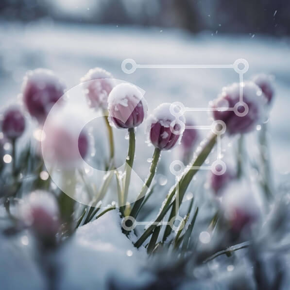 Intra Συλλεκτικό Ξύλινο Παζλ Plywood  4mm - Φρέσκες τουλίπες της άνοιξης καλυμμένες στο χιόνι Σε Ξύλινο Κουτί - Διαστάσεις: 10x10 cm – 25 κομμάτια