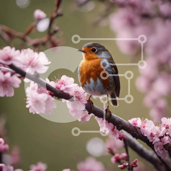 Intra Συλλεκτικό Ξύλινο Παζλ Plywood  4mm - Μικρό πουλί σε κλαδί μηλιάς με ροζ άνθη Σε Ξύλινο Κουτί - Διαστάσεις: 10x10 cm – 25 κομμάτια