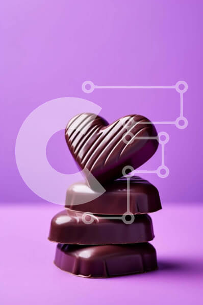 Σετ των 2 Intra Συλλεκτικό Ξύλινο Παζλ Plywood  4mm - Στοίβα από καραμέλες σε σχήμα καρδιάς σοκολάτας σε μωβ φόντο Σε Ξύλινο Κουτί - Διαστάσεις: 10x10 cm – 25 κομμάτια