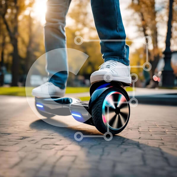 Intra Συλλεκτικό Ξύλινο Παζλ Plywood  4mm - Άτομο που οδηγεί ηλεκτρικό hoverboard με φουτουριστικό φόντο Σε Ξύλινο Κουτί - Διαστάσεις Puzzle: 10x10 cm – 25 κομμάτια