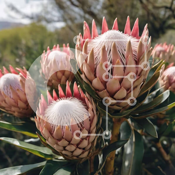 Intra Συλλεκτικό Ξύλινο Παζλ Plywood  4mm - Ροζ λουλούδια Protea που ανθίζουν στον Μπους Σε Ξύλινο Κουτί - Διαστάσεις: 10x10 cm – 25 κομμάτια