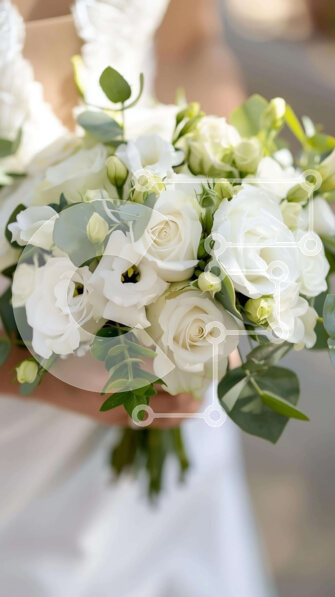 Intra Συλλεκτικό Ξύλινο Παζλ Plywood  4mm - Μπουκέτο λευκού τριαντάφυλλου κρατώντας νύφη Σε Ξύλινο Κουτί - Διαστάσεις Puzzle: 10x10 cm – 25 κομμάτια