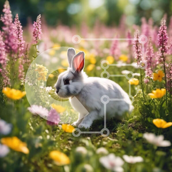 Intra Συλλεκτικό Ξύλινο Παζλ Plywood  4mm - Λευκό λαγουδάκι στο Λιβάδι με τα λουλούδια Σε Ξύλινο Κουτί - Διαστάσεις: 10x10 cm – 25 κομμάτια