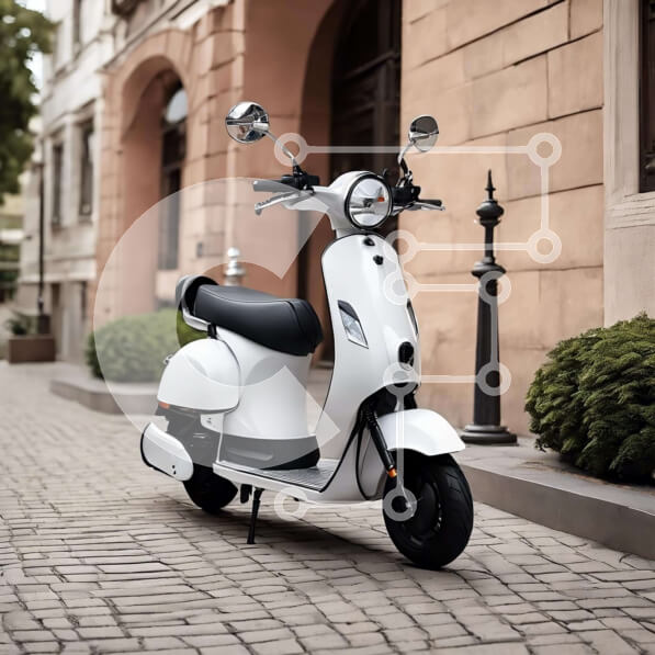 Intra Συλλεκτικό Ξύλινο Παζλ Plywood  4mm - Λευκό σκούτερ παρκαρισμένο στην Cobblestone Street Σε Ξύλινο Κουτί - Διαστάσεις Puzzle: 10x10 cm – 25 κομμάτια