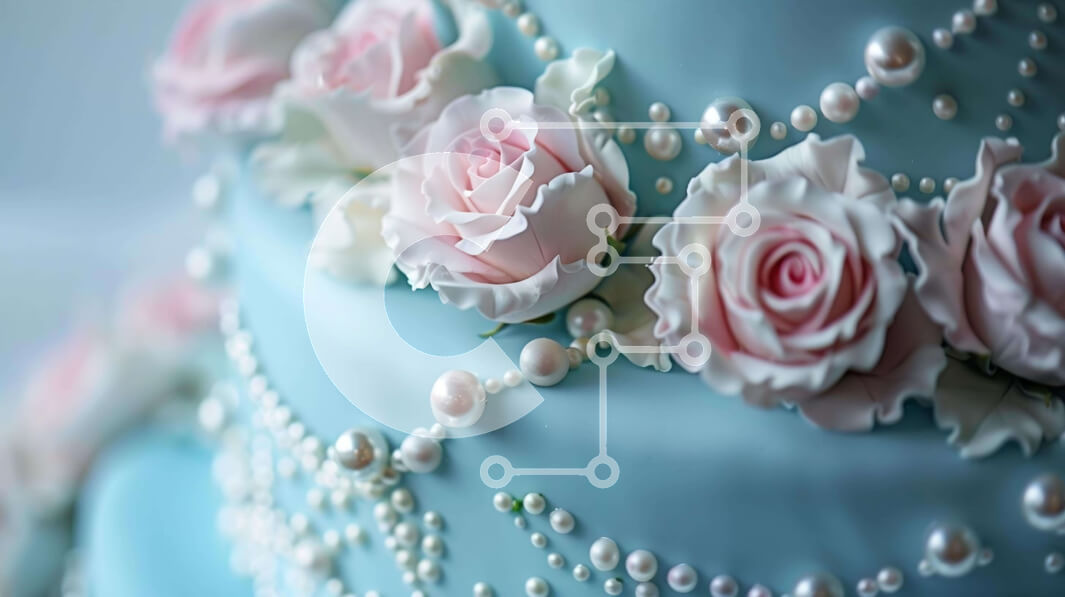 Σετ των 2 Intra Συλλεκτικό Ξύλινο Παζλ Plywood  4mm - Μπλε κέικ με ροζ και λευκά τριαντάφυλλα και πέρλες Σε Ξύλινο Κουτί - Διαστάσεις: 10x10 cm – 25 κομμάτια