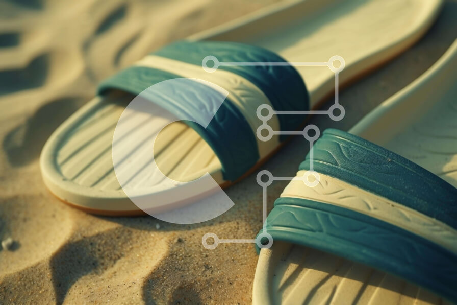 Intra Συλλεκτικό Ξύλινο Παζλ Plywood  4mm - Μπλε και άσπρα σανδάλια διαφανειών σε άμμο παραλίας Σε Ξύλινο Κουτί - Διαστάσεις Puzzle: 10x10 cm – 25 κομμάτια