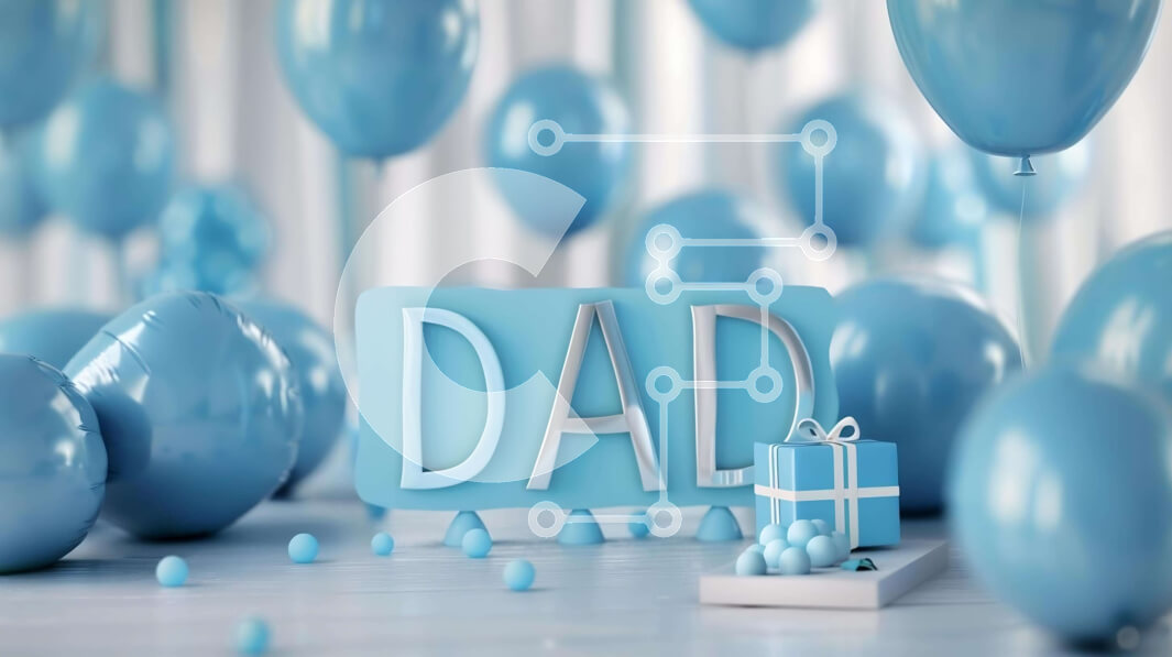 Intra Συλλεκτικό Ξύλινο Παζλ Plywood  4mm - Εορταστικά μπλε μπαλόνια με γραμμένο πάνω τους το «μπαμπά». Σε Ξύλινο Κουτί - Διαστάσεις: 10x10 cm – 25 κομμάτια