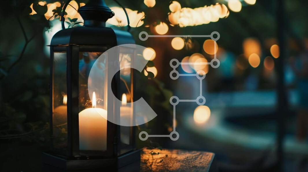 Intra Συλλεκτικό Ξύλινο Παζλ Plywood  4mm - Φανάρι στο φως των κεριών σε τραπέζι εξωτερικού χώρου με φώτα Σε Ξύλινο Κουτί - Διαστάσεις Puzzle: 10x10 cm – 25 κομμάτια