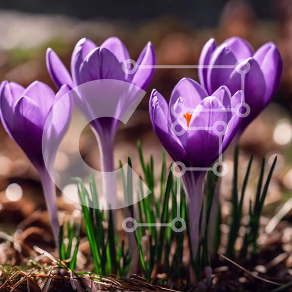 Intra Συλλεκτικό Ξύλινο Παζλ Plywood  4mm - Ανθισμένα πορφυρά λουλούδια κρόκου την άνοιξη Σε Ξύλινο Κουτί - Διαστάσεις: 10x10 cm – 25 κομμάτια