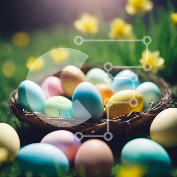 Intra Συλλεκτικό Ξύλινο Παζλ Plywood  4mm - Πολύχρωμα Πασχαλινά αυγά σε ένα καλάθι στο γρασίδι Σε Ξύλινο Κουτί - Διαστάσεις: 10x10 cm – 25 κομμάτια