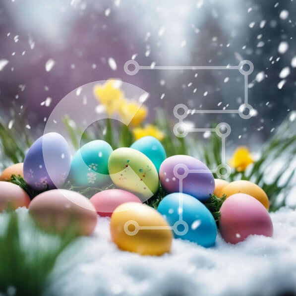 Intra Συλλεκτικό Ξύλινο Παζλ Plywood  4mm - Πολύχρωμα Πασχαλινά αυγά και λουλούδια στο χιόνι Σε Ξύλινο Κουτί - Διαστάσεις: 10x10 cm – 25 κομμάτια