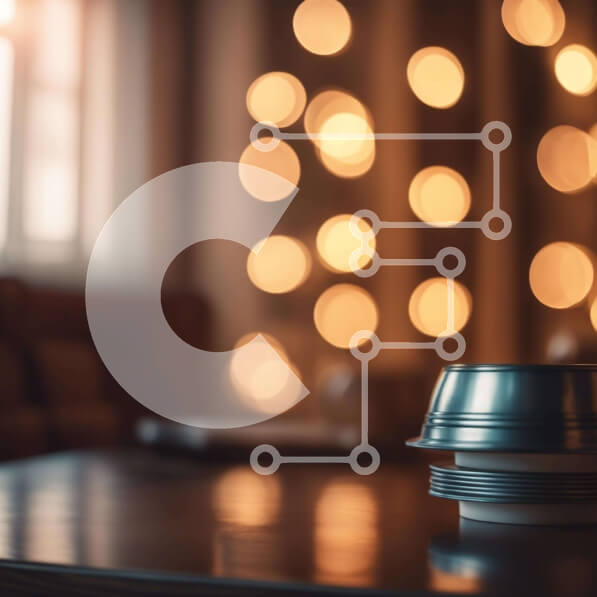 Intra Συλλεκτικό Ξύλινο Παζλ Plywood  4mm - Ασημένιο φλιτζάνι καφέ σε ξύλινο τραπέζι με πολύχρωμα φώτα Σε Ξύλινο Κουτί - Διαστάσεις: 10x10 cm – 25 κομμάτια