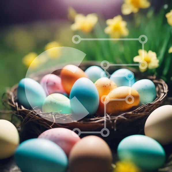 Intra Συλλεκτικό Ξύλινο Παζλ Plywood  4mm - Πολύχρωμα Πασχαλινά αυγά στο καλάθι με Νάρκισσους Σε Ξύλινο Κουτί - Διαστάσεις: 10x10 cm – 25 κομμάτια