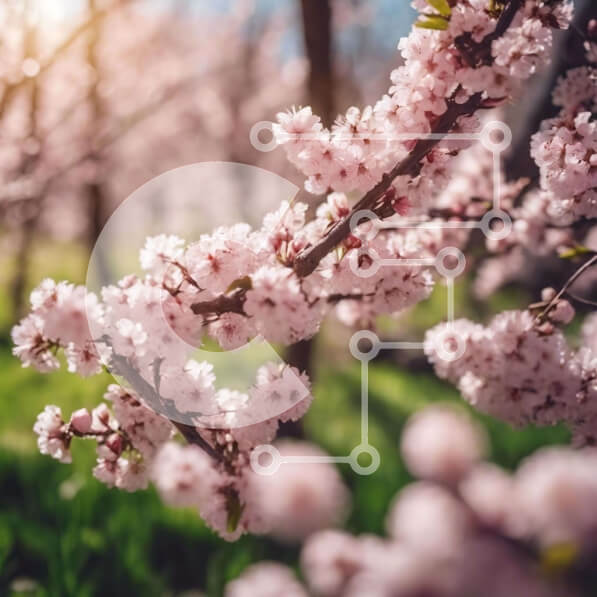 Intra Συλλεκτικό Ξύλινο Παζλ Plywood  4mm - Ροζ άνθη κερασιάς στο δενδροκομείο της άνοιξης Σε Ξύλινο Κουτί - Διαστάσεις: 10x10 cm – 25 κομμάτια