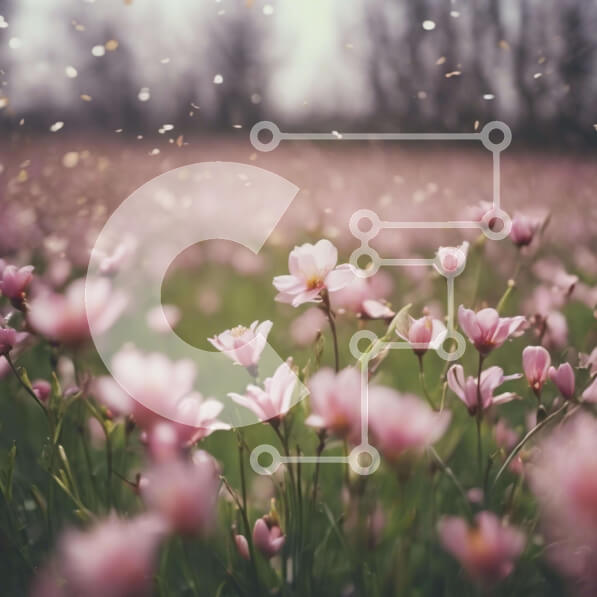 Intra Συλλεκτικό Ξύλινο Παζλ Plywood  4mm - Πεδίο με ροζ λουλούδια με την πτώση της βροχής Σε Ξύλινο Κουτί - Διαστάσεις: 10x10 cm – 25 κομμάτια