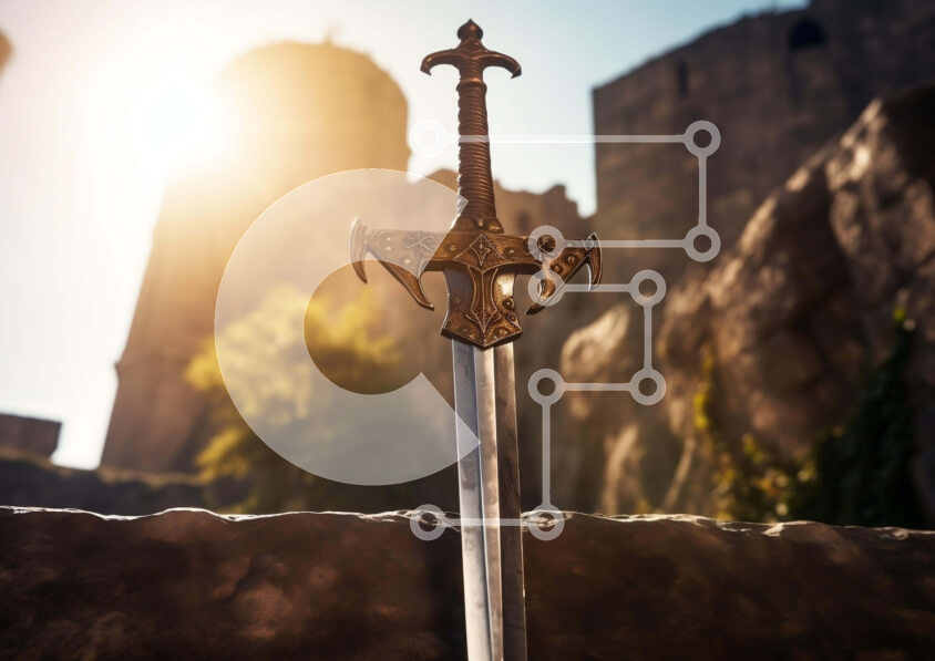 Intra Συλλεκτικό Ξύλινο Παζλ Plywood  4mm - Αρχαίο ξίφος σε βράχους Σε Ξύλινο Κουτί - Διαστάσεις: 10x10 cm – 25 κομμάτια