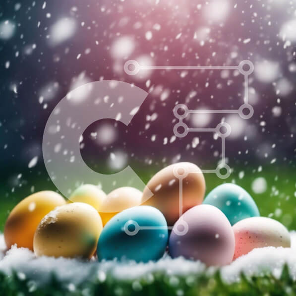 Intra Συλλεκτικό Ξύλινο Παζλ Plywood  4mm - Πολύχρωμα Πασχαλινά αυγά στο χιόνι στο πράσινο γρασίδι Σε Ξύλινο Κουτί - Διαστάσεις: 10x10 cm – 25 κομμάτια