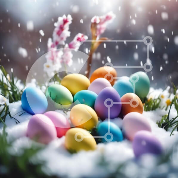 Intra Συλλεκτικό Ξύλινο Παζλ Plywood  4mm - Πολύχρωμο καλάθι με πασχαλινά αυγά στο χιόνι με λουλούδια και νιφάδες χιονιού Σε Ξύλινο Κουτί - Διαστάσεις: 10x10 cm – 25 κομμάτια