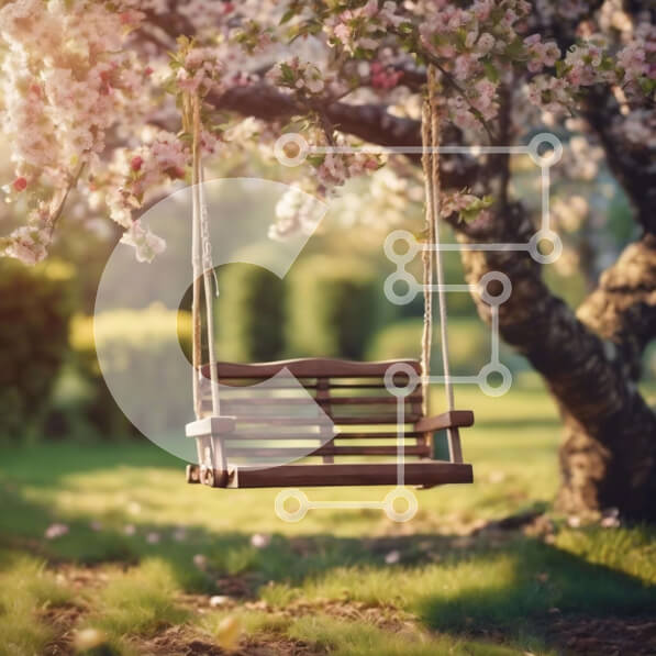 Intra Συλλεκτικό Ξύλινο Παζλ Plywood  4mm - Ξύλινη κούνια που κρέμεται από τη μηλιά στο πάρκο Blossoming Σε Ξύλινο Κουτί - Διαστάσεις Puzzle: 10x10 cm – 25 κομμάτια