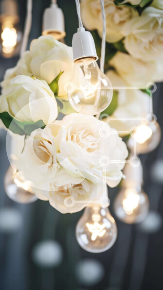 Intra Συλλεκτικό Ξύλινο Παζλ Plywood  4mm - Μπουκέτο με λευκά λουλούδια και λαμπτήρες Σε Ξύλινο Κουτί - Διαστάσεις Puzzle: 10x10 cm – 25 κομμάτια