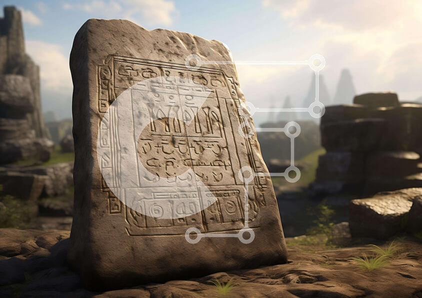 Intra Συλλεκτικό Ξύλινο Παζλ Plywood  4mm - Αρχαία πέτρα με επιγραφές Σε Ξύλινο Κουτί - Διαστάσεις Puzzle: 10x10 cm – 25 κομμάτια